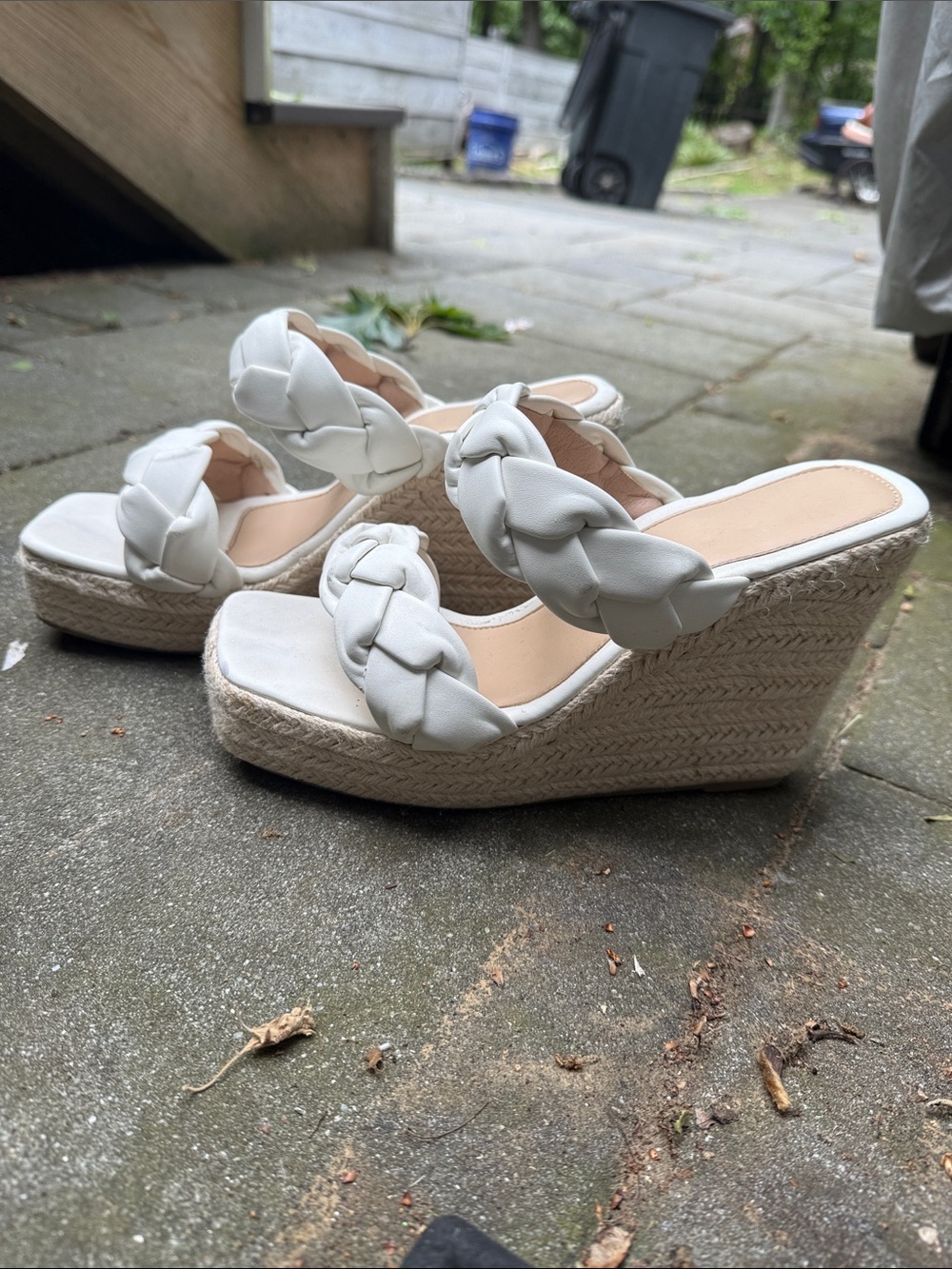 White Braided Double-Strap Wedge Sandals - Women